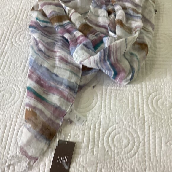NWT J. Jill Pure Jill Cotton & Linen Striped Scarf With Fringe Details - Picture 2 of 11